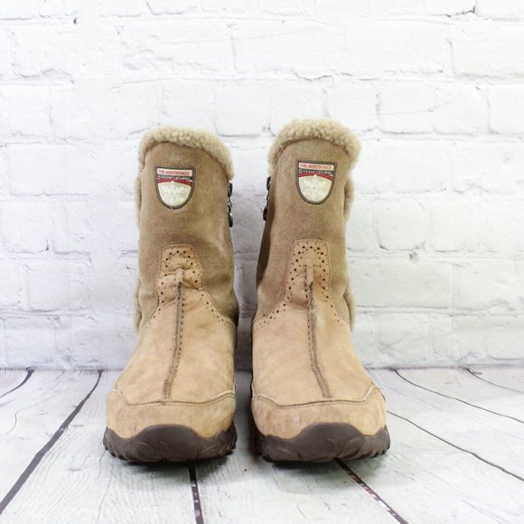The North Face Tan Suede Side Zip Primaloft WP Winter Snow Boots Size 7 - Picture 4 of 9